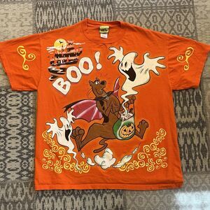 Cartoon Network Vtg 2000 Y2K Scooby Doo Orange Halloween Boo T-Shirt Mens L Uni